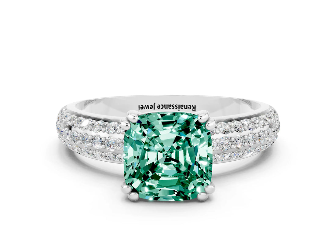 White gold Cushion Cut Cut Diamond Milgrain Marquise Band with Prong Setting