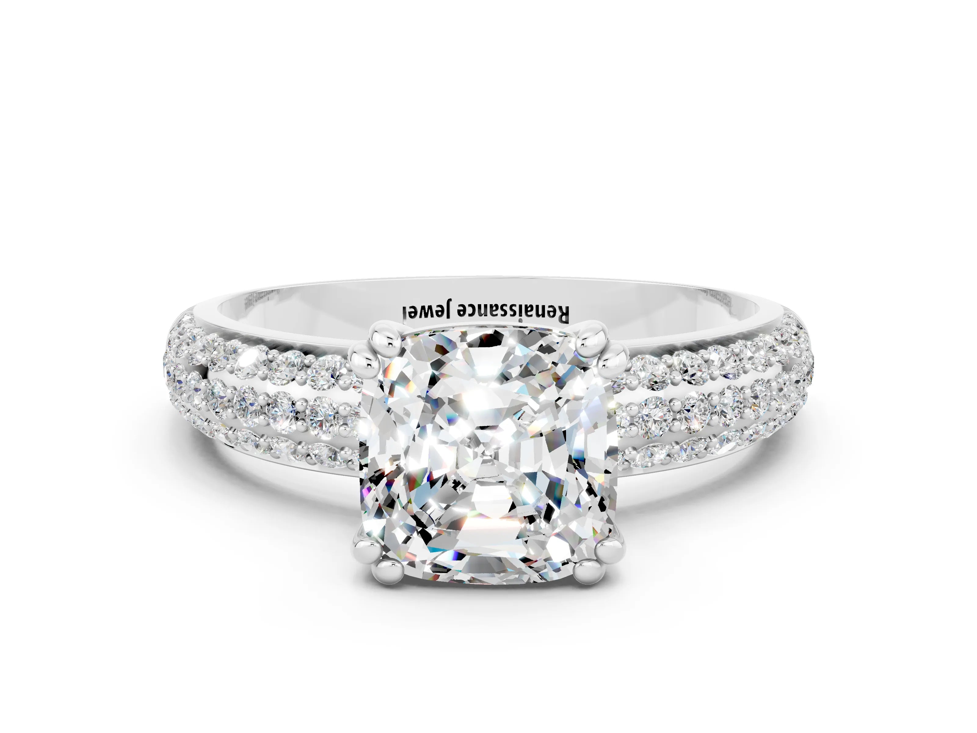 White gold Cushion Cut Cut Diamond Milgrain Marquise Band with Prong Setting