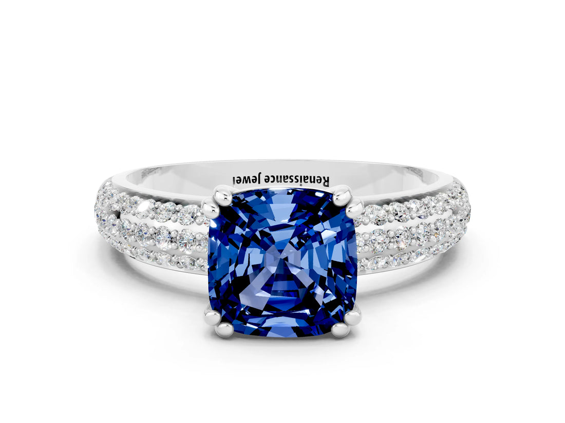 White gold Cushion Cut Cut Diamond Milgrain Marquise Band with Prong Setting