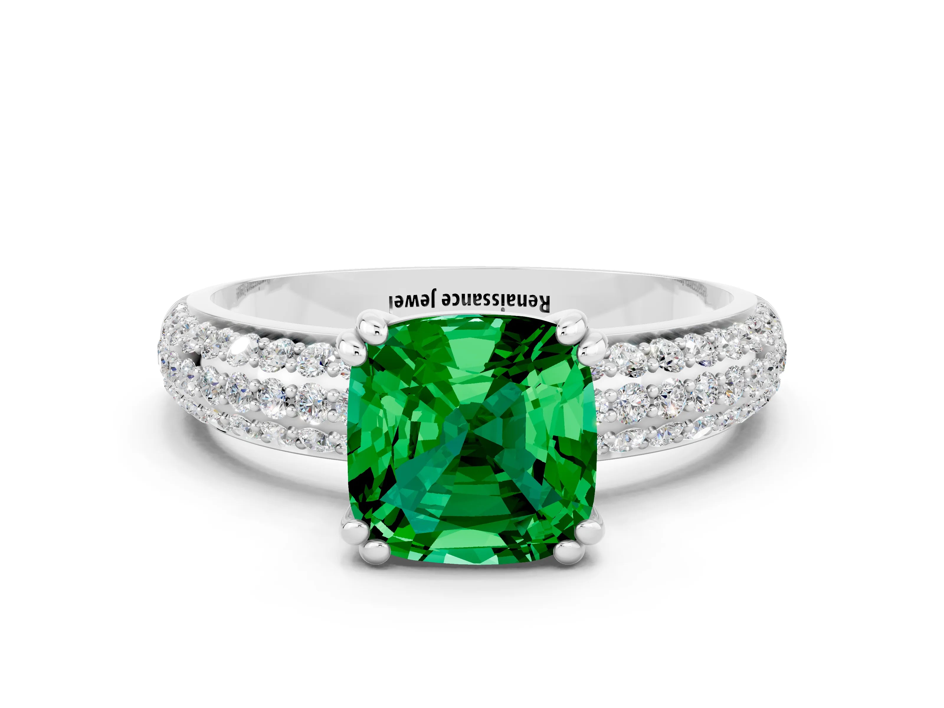 White gold Cushion Cut Cut Diamond Milgrain Marquise Band with Prong Setting