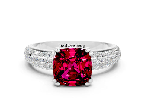 White gold Cushion Cut Cut Diamond Milgrain Marquise Band with Prong Setting