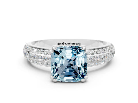 White gold Cushion Cut Cut Diamond Milgrain Marquise Band with Prong Setting