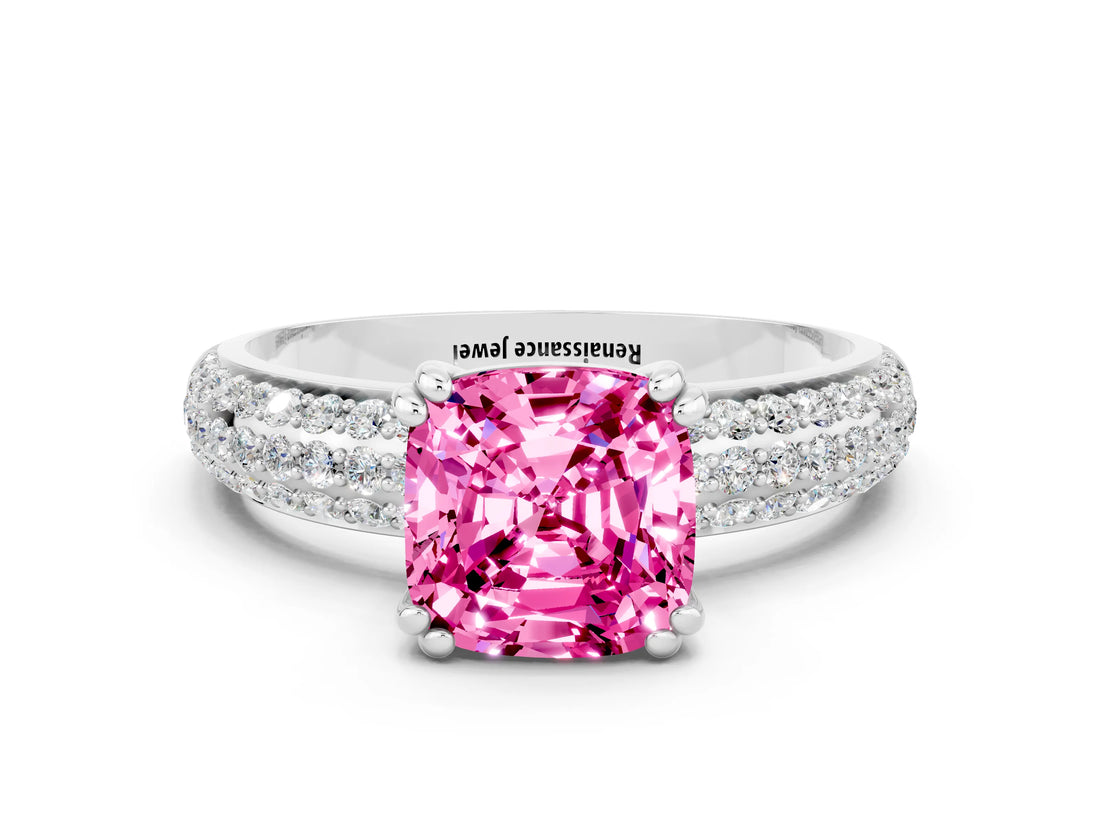 White gold Cushion Cut Cut Diamond Milgrain Marquise Band with Prong Setting