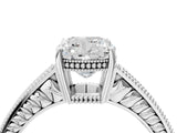 White gold Cushion Cut Cut Diamond Milgrain Pave Band Four-Prong Setting Ring_11