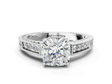 White gold Cushion Cut Cut Diamond Milgrain Pave Band Four-Prong Setting Ring_7