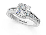 White gold Cushion Cut Cut Diamond Milgrain Pave Band Four-Prong Setting Ring_8