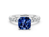 White gold Cushion Cut Cut Diamond Pavé Band with Four-Prong Setting