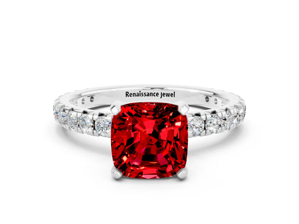 Silver Cushion Cut Cut Diamond Pavé Band with Four-Prong Setting