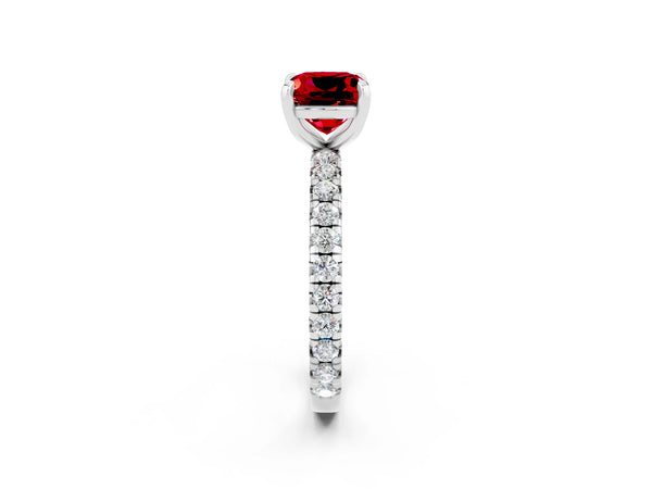 White gold Cushion Cut Cut Diamond Pavé Band with Four-Prong Setting