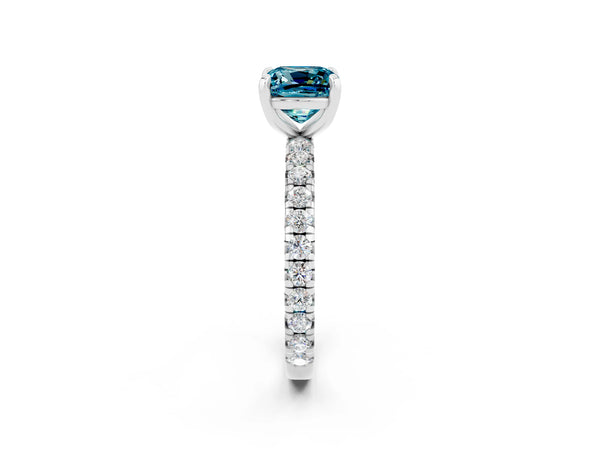 White gold Cushion Cut Cut Diamond Pavé Band with Four-Prong Setting