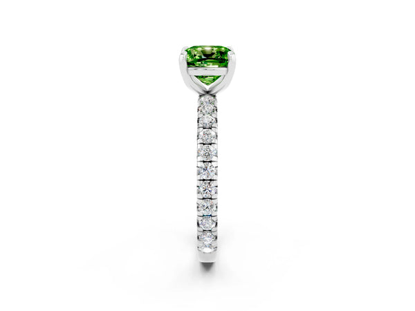 Silver Cushion Cut Cut Diamond Pavé Band with Four-Prong Setting