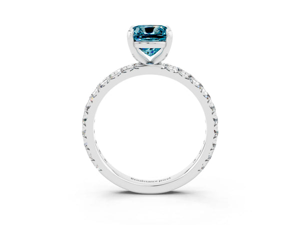 Platinum Cushion Cut Cut Diamond Pavé Band with Four-Prong Setting