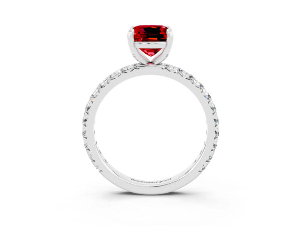 Silver Cushion Cut Cut Diamond Pavé Band with Four-Prong Setting