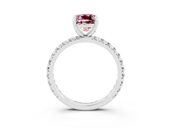 Platinum Cushion Cut Cut Diamond Pavé Band with Four-Prong Setting
