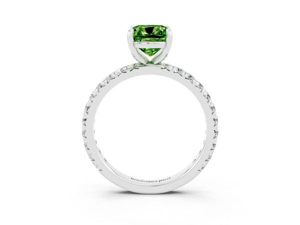 White gold Cushion Cut Cut Diamond Pavé Band with Four-Prong Setting