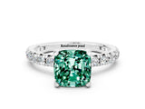 White gold Cushion Cut Cut Diamond Pavé Band with Four-Prong Setting