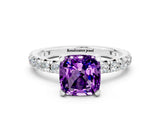 White gold Cushion Cut Cut Diamond Pavé Band with Four-Prong Setting