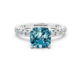 White gold Cushion Cut Cut Diamond Pavé Band with Four-Prong Setting