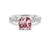 White gold Cushion Cut Cut Diamond Pavé Band with Four-Prong Setting