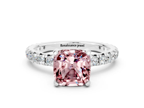 White gold Cushion Cut Cut Diamond Pavé Band with Four-Prong Setting