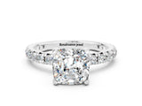 White gold Cushion Cut Cut Diamond Pavé Band with Four-Prong Setting