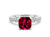 White gold Cushion Cut Cut Diamond Pavé Band with Four-Prong Setting