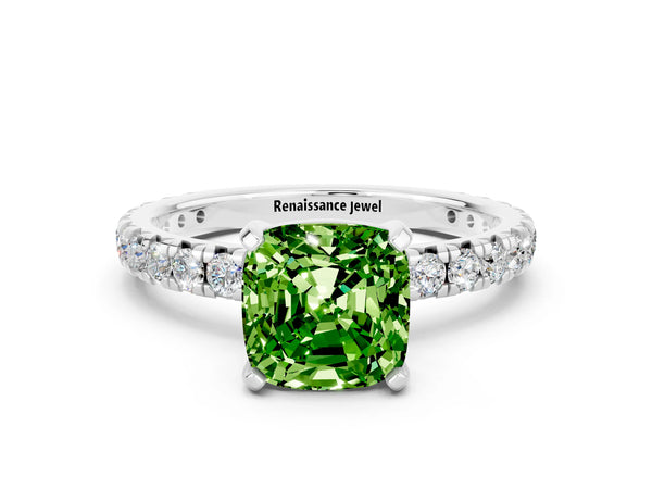White gold Cushion Cut Cut Diamond Pavé Band with Four-Prong Setting