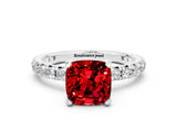 White gold Cushion Cut Cut Diamond Pavé Band with Four-Prong Setting