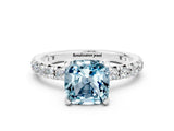White gold Cushion Cut Cut Diamond Pavé Band with Four-Prong Setting