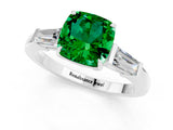 White gold Cushion Cut Cut Diamond Ring with Tapered Baguette Side Stones in Four-Prong Setting_1