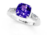 White gold Cushion Cut Cut Diamond Ring with Tapered Baguette Side Stones in Four-Prong Setting_1