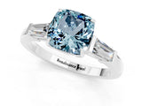 White gold Cushion Cut Cut Diamond Ring with Tapered Baguette Side Stones in Four-Prong Setting_1