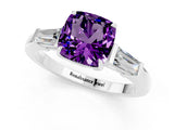 White gold Cushion Cut Cut Diamond Ring with Tapered Baguette Side Stones in Four-Prong Setting_1