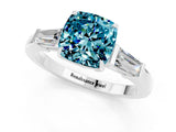 White gold Cushion Cut Cut Diamond Ring with Tapered Baguette Side Stones in Four-Prong Setting_1