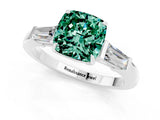 White gold Cushion Cut Cut Diamond Ring with Tapered Baguette Side Stones in Four-Prong Setting_1