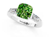 White gold Cushion Cut Cut Diamond Ring with Tapered Baguette Side Stones in Four-Prong Setting_1