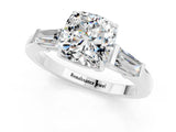 White gold Cushion Cut Cut Diamond Ring with Tapered Baguette Side Stones in Four-Prong Setting_1