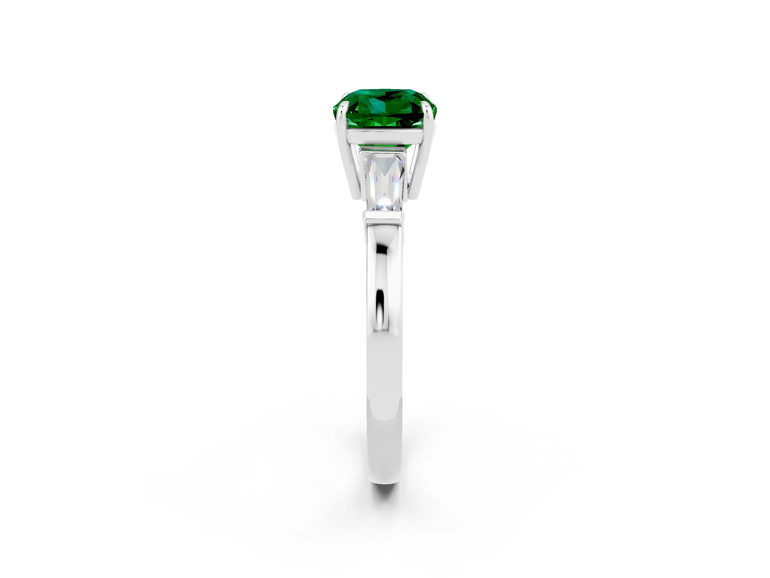 White gold Cushion Cut Cut Diamond Ring with Tapered Baguette Side Stones in Four-Prong Setting_2