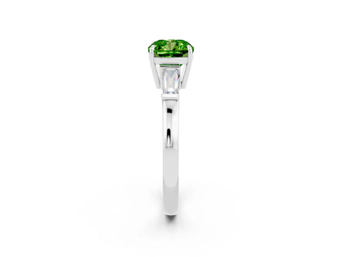 White gold Cushion Cut Cut Diamond Ring with Tapered Baguette Side Stones in Four-Prong Setting_2