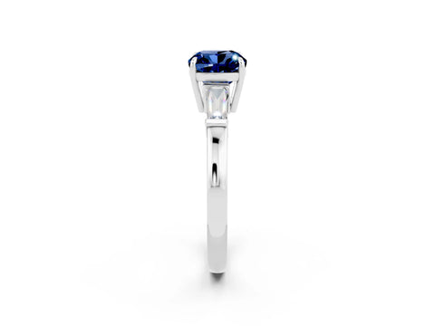 White gold Cushion Cut Cut Diamond Ring with Tapered Baguette Side Stones in Four-Prong Setting_2