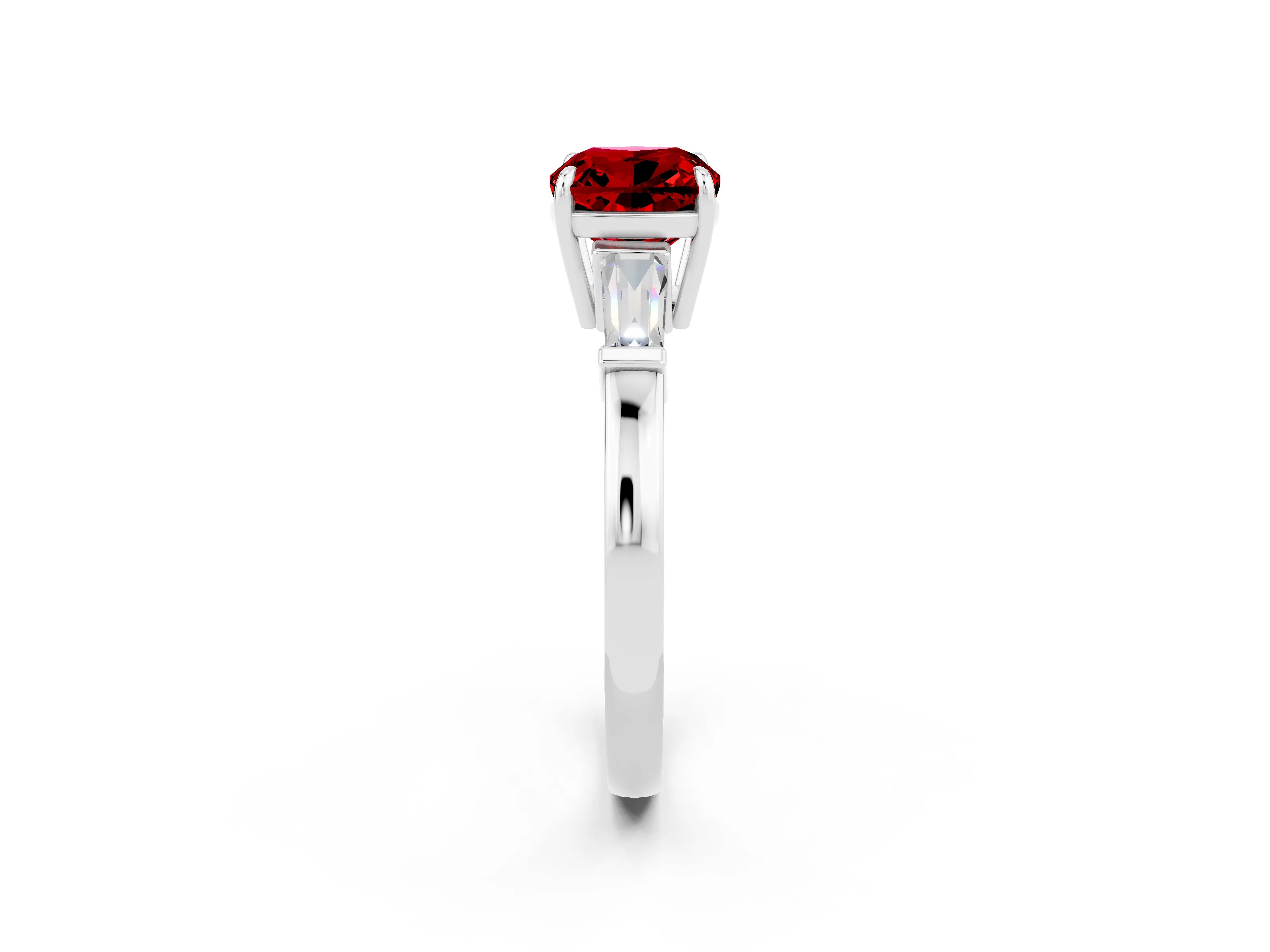 White gold Cushion Cut Cut Diamond Ring with Tapered Baguette Side Stones in Four-Prong Setting_2