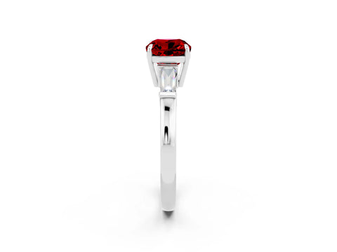 White gold Cushion Cut Cut Diamond Ring with Tapered Baguette Side Stones in Four-Prong Setting_2