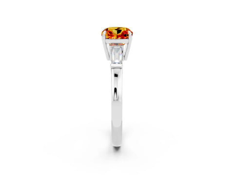 White gold Cushion Cut Cut Diamond Ring with Tapered Baguette Side Stones in Four-Prong Setting_2