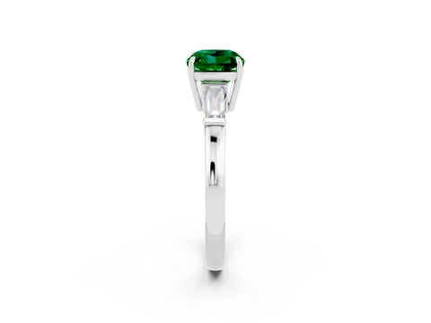 White gold Cushion Cut Cut Diamond Ring with Tapered Baguette Side Stones in Four-Prong Setting_2