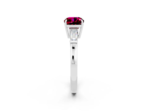 White gold Cushion Cut Cut Diamond Ring with Tapered Baguette Side Stones in Four-Prong Setting_2