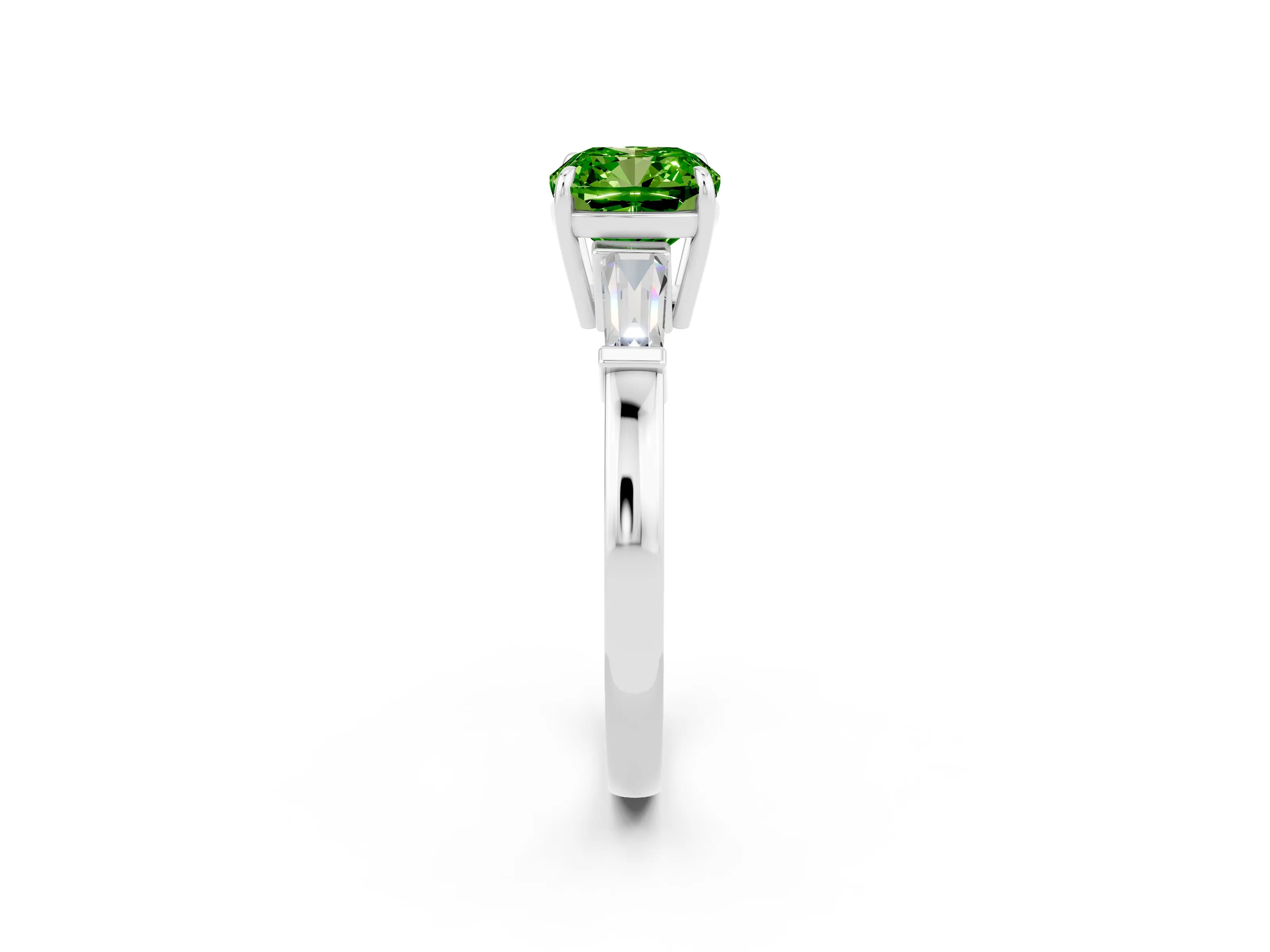 White gold Cushion Cut Cut Diamond Ring with Tapered Baguette Side Stones in Four-Prong Setting_2