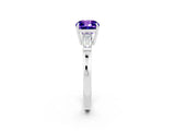 White gold Cushion Cut Cut Diamond Ring with Tapered Baguette Side Stones in Four-Prong Setting_2
