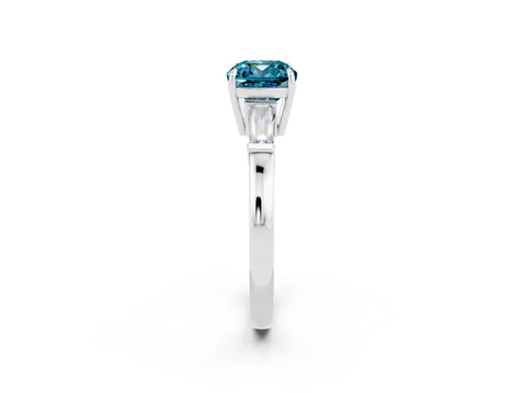 White gold Cushion Cut Cut Diamond Ring with Tapered Baguette Side Stones in Four-Prong Setting_2