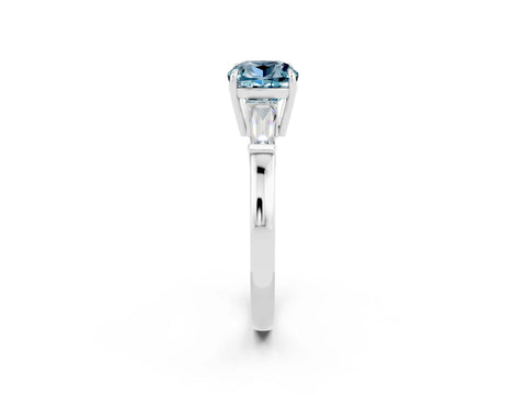 White gold Cushion Cut Cut Diamond Ring with Tapered Baguette Side Stones in Four-Prong Setting_2
