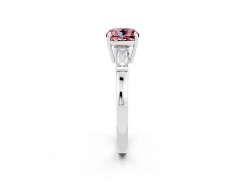 White gold Cushion Cut Cut Diamond Ring with Tapered Baguette Side Stones in Four-Prong Setting_2